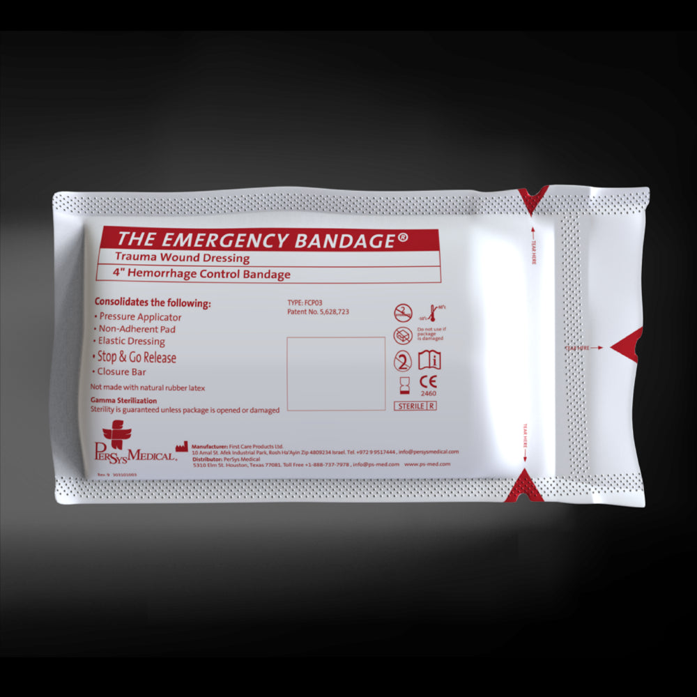 Israeli Bandage - Emergency Bandage with Pressure Bar - 4 Inch, White
